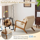 VINGLI Upgraded Premium Corduroy Accent Chair,Upholstered Arm Chair,Solid Wood Comfy Reading Chair with Lumbar Pillow, Mid Century Modern Chairs for Living Room,Bedroom,Guest Room,Beige VINGLI