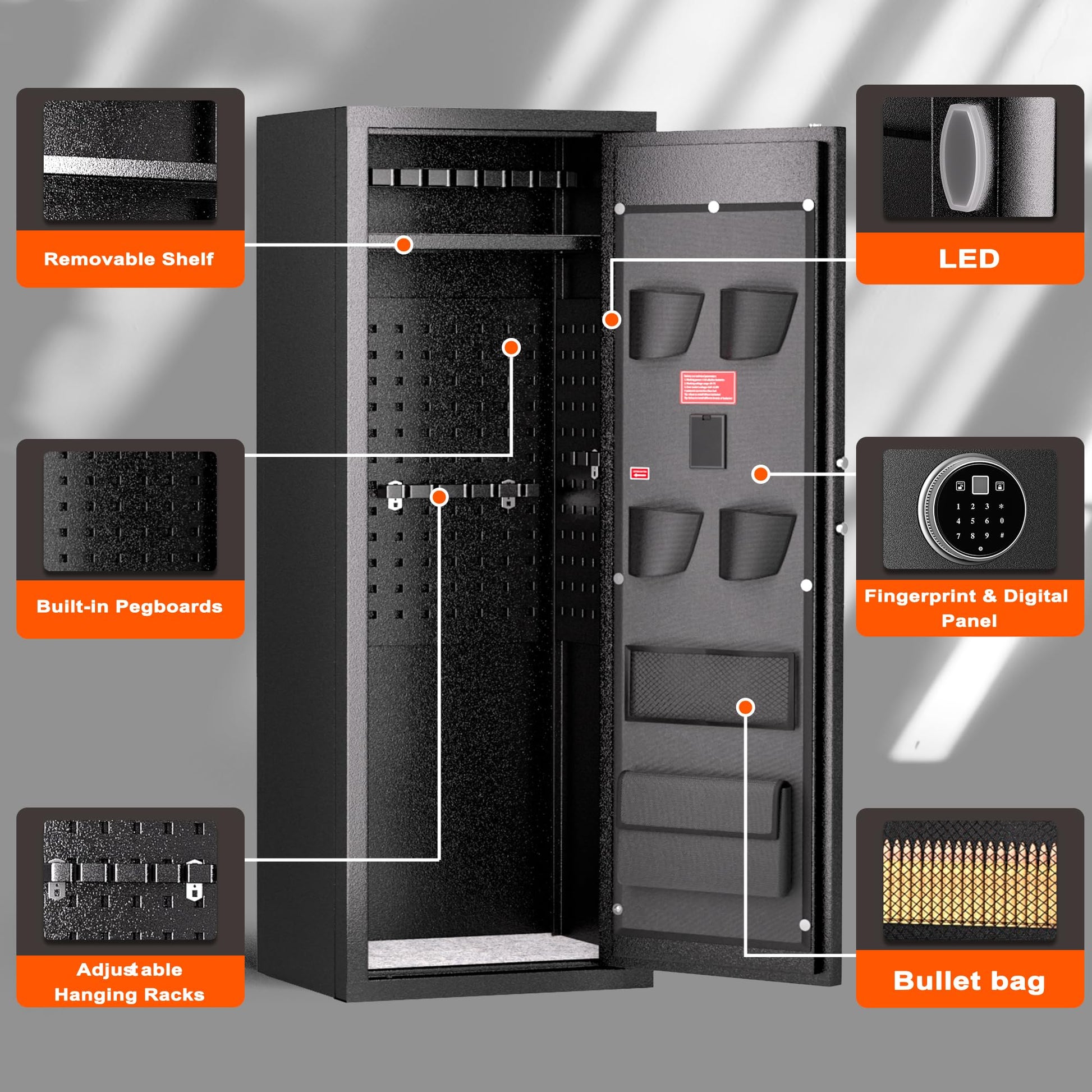 INTERGREAT [2024 New 10-12 Rifle Gun Safe, Gun Safes for Home Rifle and Pistols, Gun Cabinet for Rifles and Shotguns with Gun Rack and Removable Shelf, Large Gun Safe, Flaged Design, Pocket - WoodArtSupply