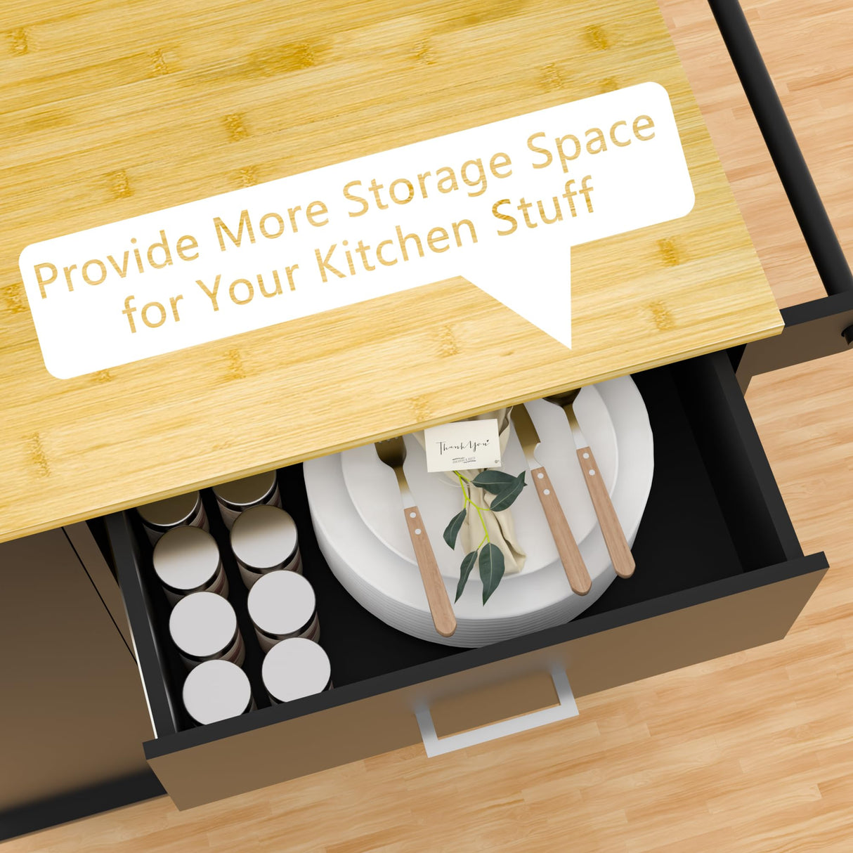 HQZX Rolling Kitchen Island with Trash Can Storage, Portable Kitchen Island on Wheels with Towel Rack & Spice Rack, Tilt Out Trash Can Cabinet with Drawer, Mobile Kitchen Island Cart for Kitchen Black HQZX