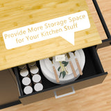 HQZX Rolling Kitchen Island with Trash Can Storage, Portable Kitchen Island on Wheels with Towel Rack & Spice Rack, Tilt Out Trash Can Cabinet with Drawer, Mobile Kitchen Island Cart for Kitchen Black HQZX