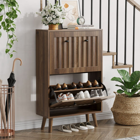 Shoe Cabinet, Upright Storage Unit - Walnut HouseOfZazla