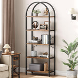 IDEALHOUSE Bookshelf 5 Tier Bookcase Arched Display Racks Tall Standing Bookshelves Metal Frame Modern Storage Rack Shelf Large Wood Book Shelf for Bedroom, Living Room, Home Office IDEALHOUSE