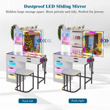 WOOVIVS RGB Vanity Desk with Sliding Mirror and Lights, LED Makeup Vanity with Charging Station/Motion Sensor Light, Glass Top Vanities Dressing Table Set with Jewelry Box,6 Drawers,Stool (White) WOOVIVS