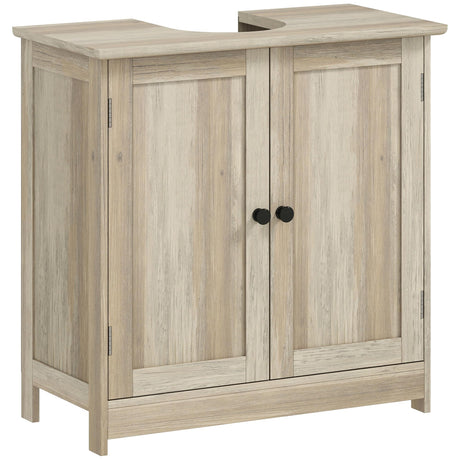 HOMCOM Under Sink Bathroom Cabinet, Pedestal Sink Storage Cabinet with 2 Doors, Shelf and U-Shape, Weathered Gray Oak HOMCOM