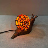 Bieye L10963 Land Snail Tiffany Style Stained Glass Accent Table Lamp for Home Decor (Orange, 10" D x 5" W x 5" H) Bieye