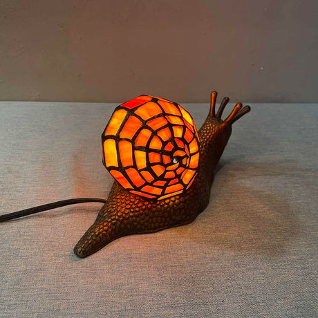Bieye L10963 Land Snail Tiffany Style Stained Glass Accent Table Lamp for Home Decor (Orange, 10" D x 5" W x 5" H) Bieye