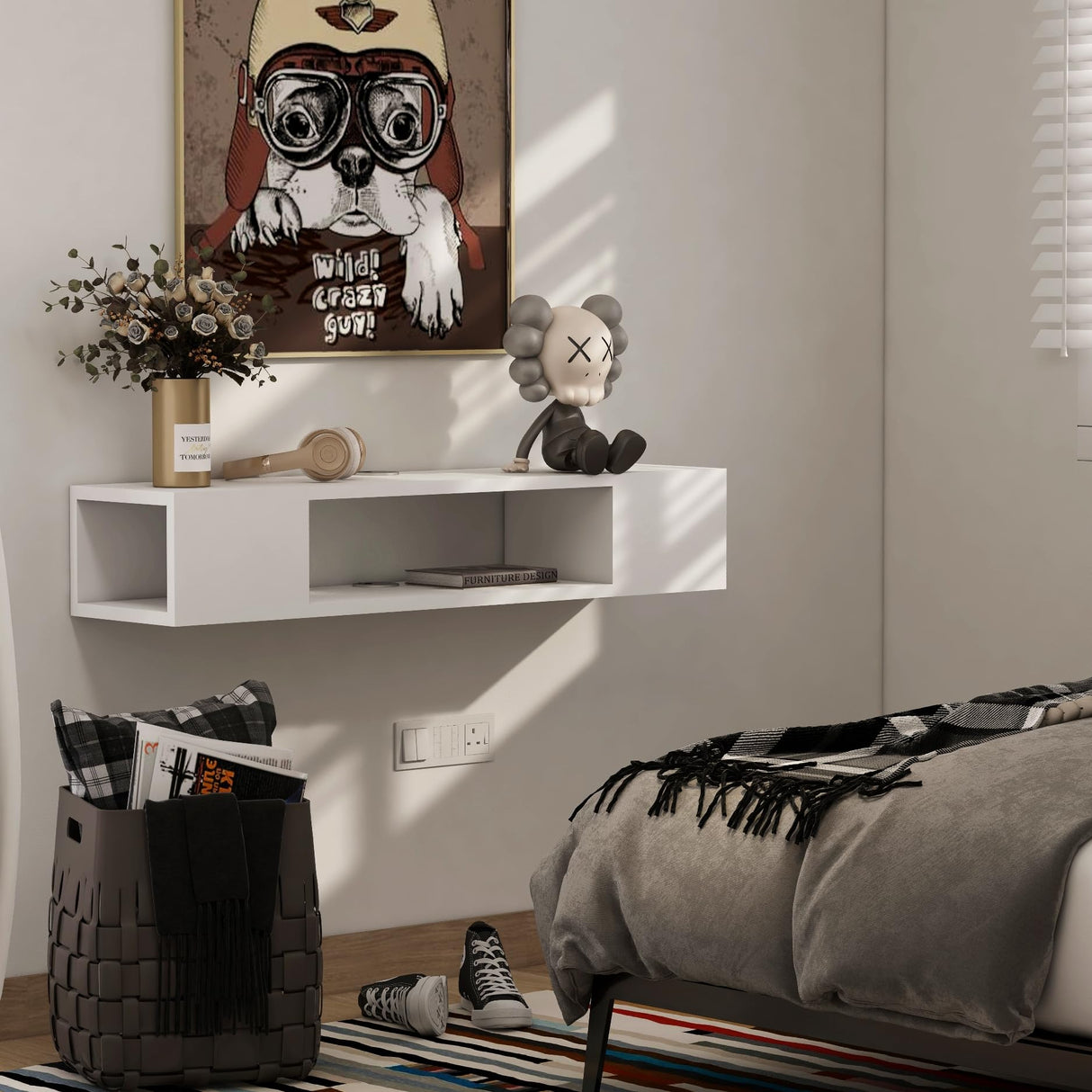 GHC Floating TV Stand, Wall Mounted Entertainment Center and Cabinet Shelf, Media Console for DVD Player, Space-Saving Under TV Shelf for Bedroom, Living Room (White) GHC