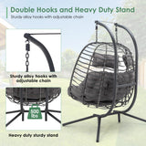 Double Egg Swing Chair with Stand for Outdoor, Patio Hand Made Rattan Wicker 2 Double Hanging Egg Chairs Hammock Chair with UV Resistant Cushion and Metal Frame, Porch Swing Loveseat for Backyard XIAO WEI