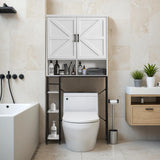 JUMMICO Over The Toilet Storage Cabinet, Bathroom Organizer with Adjustable Shelf, Toilet Organizer with 2 Barn Doors, Space Saver for Bathroom, Laundry, White JUMMICO