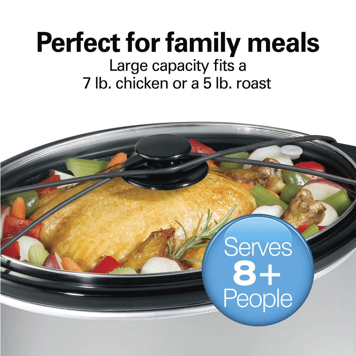 Hamilton Beach 7-Quart Portable Slow Cooker Serves 8+, Dishwasher Safe Crock, Lid Latch Strap for Travel, Brushed Silver Hamilton Beach