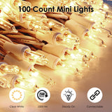 Meteds Christmas Lights 100 Count Clear White Wire UL Certified Connectable Warm White String Lights for Christmas Tree,Garland,Home,Patio, Wedding,Party,Festival Decor Meteds