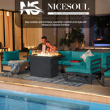 NICESOUL 13 Piece Large Modern Aluminum Patio Furniture Set, Rust Water Resistant Modular Outdoor Conversation Set with Chaise & Fire Pit Table, 500 lbs Durable Modular Sectional Sofa for Deck, Teal NICESOUL