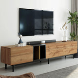 LUMISOL Modern TV Console Table for 80" TV, TV Stand with 3 Cabinets and Open Shelves, Wood Entertainment Center TV Media Table with Ample Storage for Living Room, Bedroom, Natural Wood LUMISOL