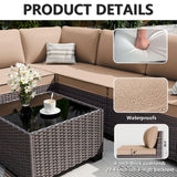 ALAULM 7 Pieces Patio Furniture Set with Fire Pit Table 55000BTU, Oversized Seat/Armrest and High Back Wicker Conversation Set with Thick Cushion for Backyard, Garden, Sand ALAULM