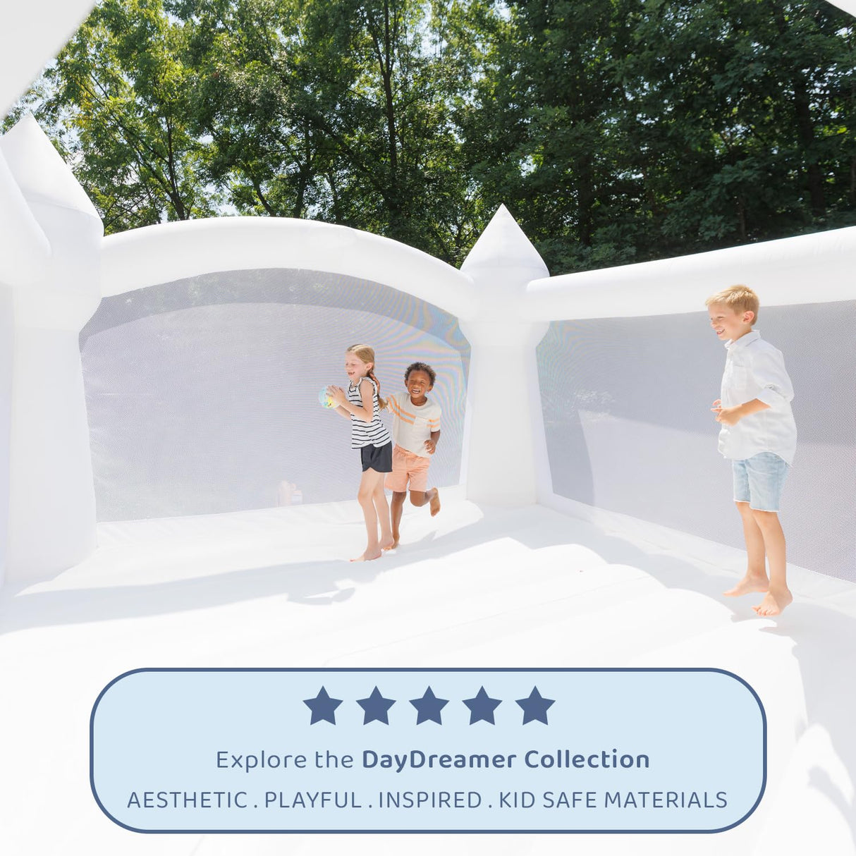 Bounceland Party Castle Daydreamer Cloud Bounce House, 16.4 ft L x 13.1 ft W x 9.3 ft H, Basketball Hoop, UL Strong Blower Included, Trendy Pastel Color, Fun Slide & Bounce Area, Castle Theme for Kids Bounceland