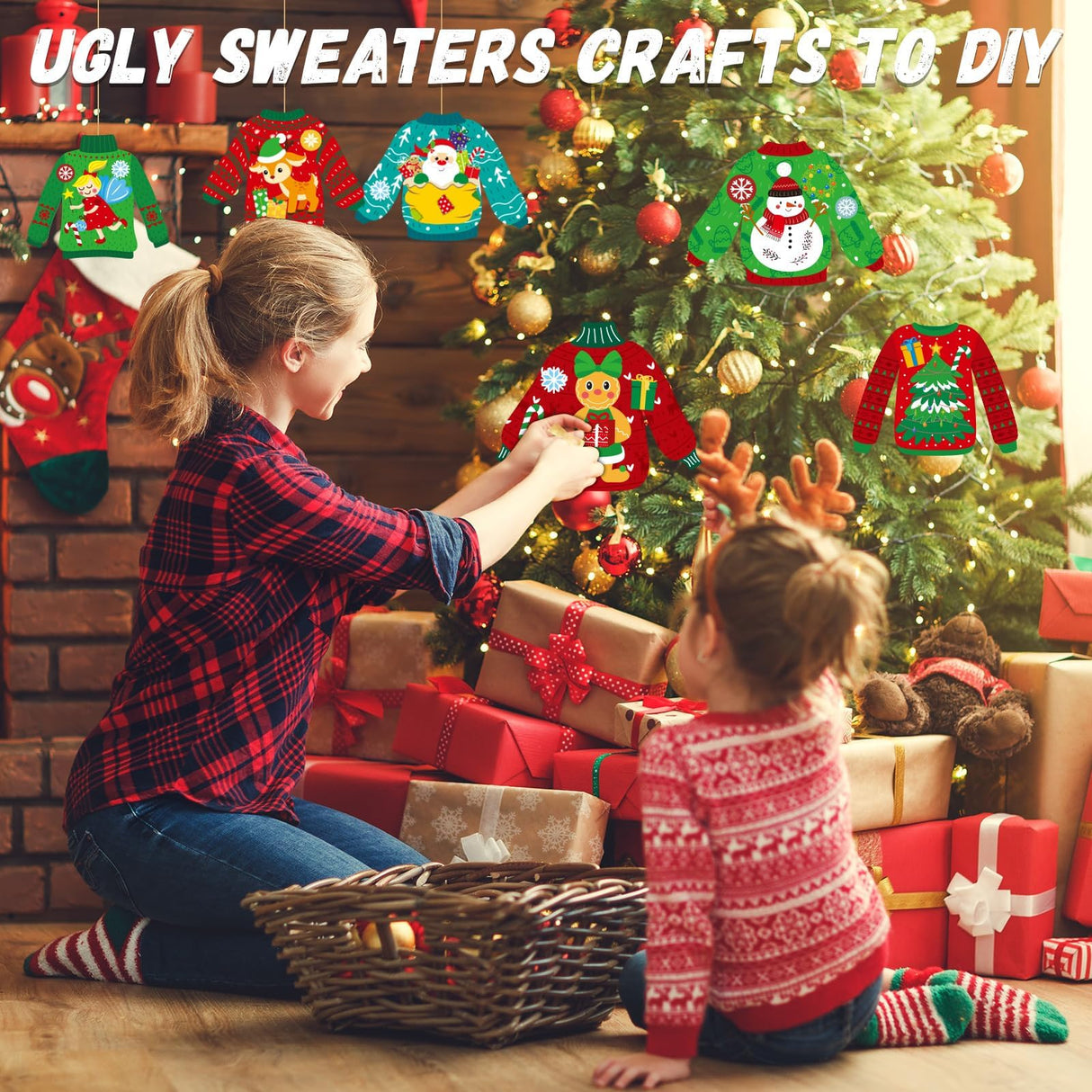 32 Sets Christmas DIY Art Craft Kits Christmas Ugly Sweaters Ornaments Art Sets Christmas Winter Stickers Arts and Crafts Bulk for Kids Snow Holiday Xmas Theme Classroom Activities Party Decorations Qyeahkj