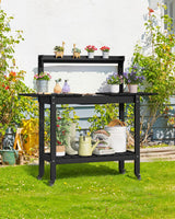 ONBRILL HDPS Outdoor Potting Bench with Sliding Tabletop/ 4 Wheels/Removable Sink, All-Weather Outside Garden Work Table, No Rust/Fade/Break, Potting Station for Porch, Patio & Backyard (Black) ONBRILL