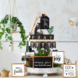Tatuo 13 Pcs Religious Tiered Tray Decor Set Faith Wooden Table Decor Christian Farmhouse Decorations Rustic Faith Pray Cross Wood Block Signs for Home Church Tabletop Centerpieces Easter Decor Tatuo