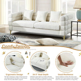 Comfy 3 Seater Sofa, 81-inch Oversized Boucle Couch with Deep Seat Design, Upholstered Sofa Couch with 2 Pillows, Modern Living Room Sofa with Stylish Metal Legs for Office, Waiting Room, White Teddy KINFFICT
