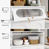 FACBOTALL Kitchen Pantry Storage Cabinet with Hutch, Buffet Cabinet with Storage, Coffee Bar Cabinet with Power Outlets, Microwave Stand, Wine Racks, Kitchen Cupboard for Dining & Living Room, White FACBOTALL