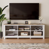 BVIUNTWO White TV Stand for TVs up to 75 Inch,Entertainment Center for 65+ inch TV Console Table with 6 Storage Cubby, Classic Television Stands for Living Room Bedroom, 70 Inch BVIUNTWO
