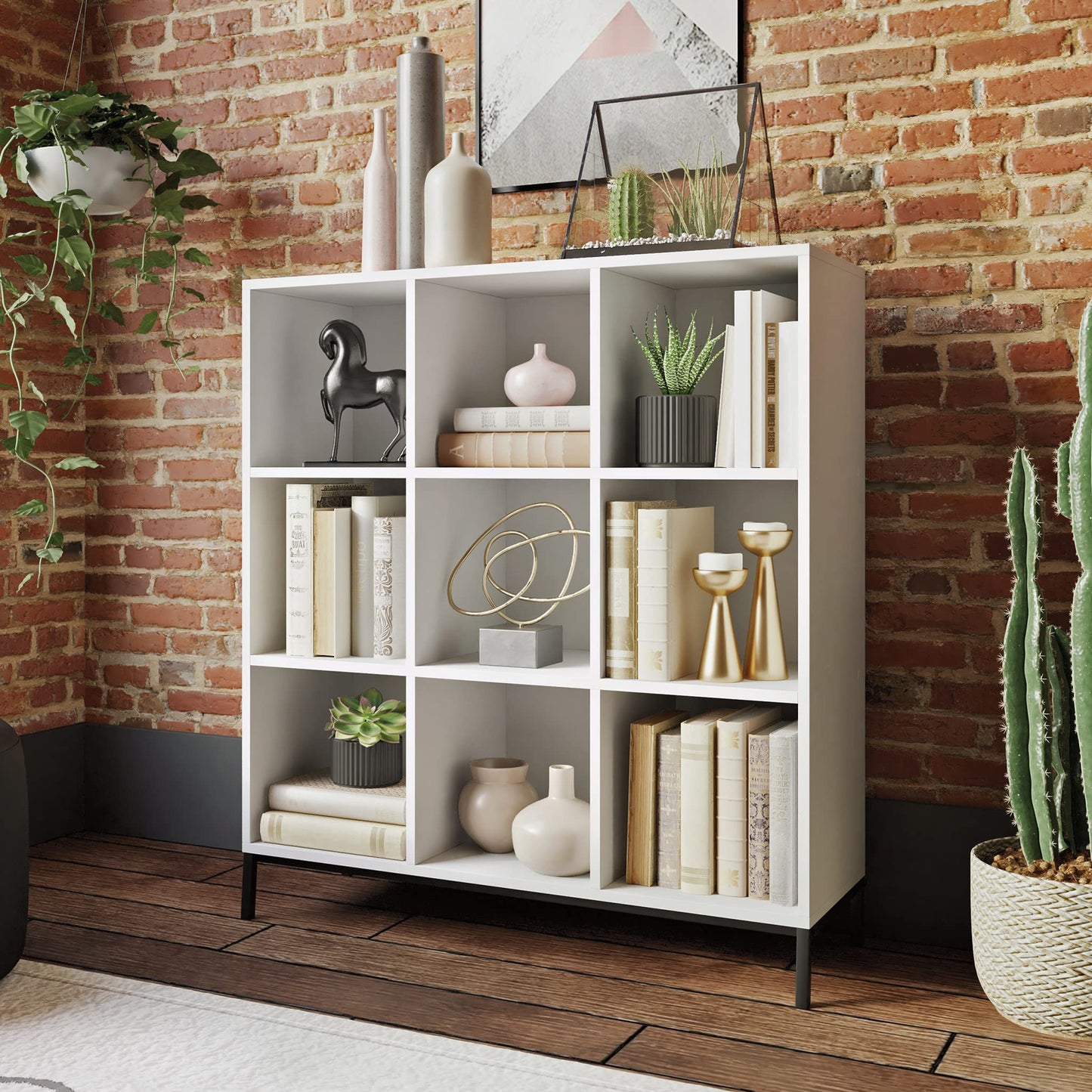 Sauder North Avenue White 9-Cube Organizer with Metal Base - WoodArtSupply