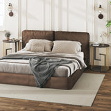 Side Table, Round End Table for Living Room, Bedroom, Black LED Nightstand with Twine Rope Design, Mid Century Modern Wood Accent Coffee Table, Antique Nightstand HUAHUU