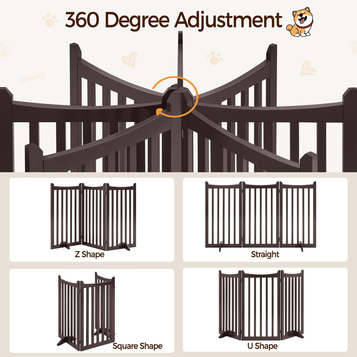 Yaheetech 36" H Extra Tall Freestanding Pet Gate 3-Panel Wooden Dog Fence with 2 Support Feet Folding Dog Gate for Indoor, Stairs, Doorways, Halls, Kitchen Wooden Pet Barrier Espresso, 60" L x 36" H Yaheetech