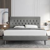 Allewie Light Grey Upholstered Full Size Bed Frame with Adjustable Headboard Allewie
