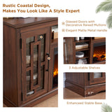 JXQTLINGMU Fireplace TV Stand with 36" Electric Fireplace for 75 80 Inch TV, Farmhouse 32" Tall Highboy Entertainment Center w/6 Shelves, Modern Media Console Storage Cabinet for Living Room, Brown JXQTLINGMU