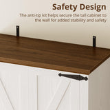 IRONCK Farmhouse Kitchen Pantry Cabinet, Tall Storage Cabinet with 6 Hanging Shelves and Adjustable Shelves, Freestanding Cupboard with Barn Doors for Kitchen, Dining Room， White/Walnut IRONCK