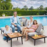 Greesum Outdoor Sectional Sofa Set L-Shaped Metal Patio Furniture with All-Weather Cushions and Built-in Side Coffee Table for Garden, Lawn, Backyard, Poolside, Gray Greesum