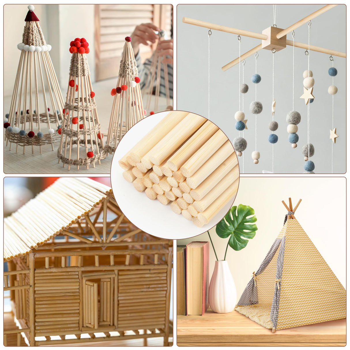 50Pcs Wooden Dowel Rods 1/4 x 12 Inch Wood Sticks for Crafts, Precut Wooden Rod Sticks Natural Wood Dowels for Craft and DIY Projects, Cake Dowels Hardwood Craft Dowel Rods Rclxl