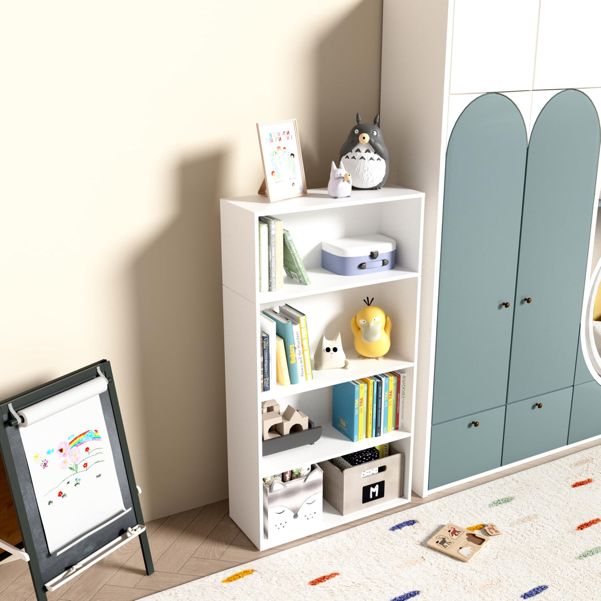 Wooden 4 Tier book shelf，4 Cube Storage Organizer, 44 Inch Versatile Cubes Shelf and Cubby Unit for Any Space (White, 4 Cube-W(23.6inch) NewBeth