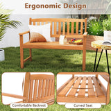 COSTWAY Wooden Bench Outdoor, Sturdy Outdoor Acacia Wood Bench for Garden, Park & Porch, 43”L x 22”W x 34”H, Teak COSTWAY