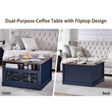 Square Coffee Table Farmhouse Coffee Tables for Living Room, Coffee Table with Storage, Blue Coffee Table with Hidden Compartment, Rustic Center Table with Lift-up Top LIDYUK