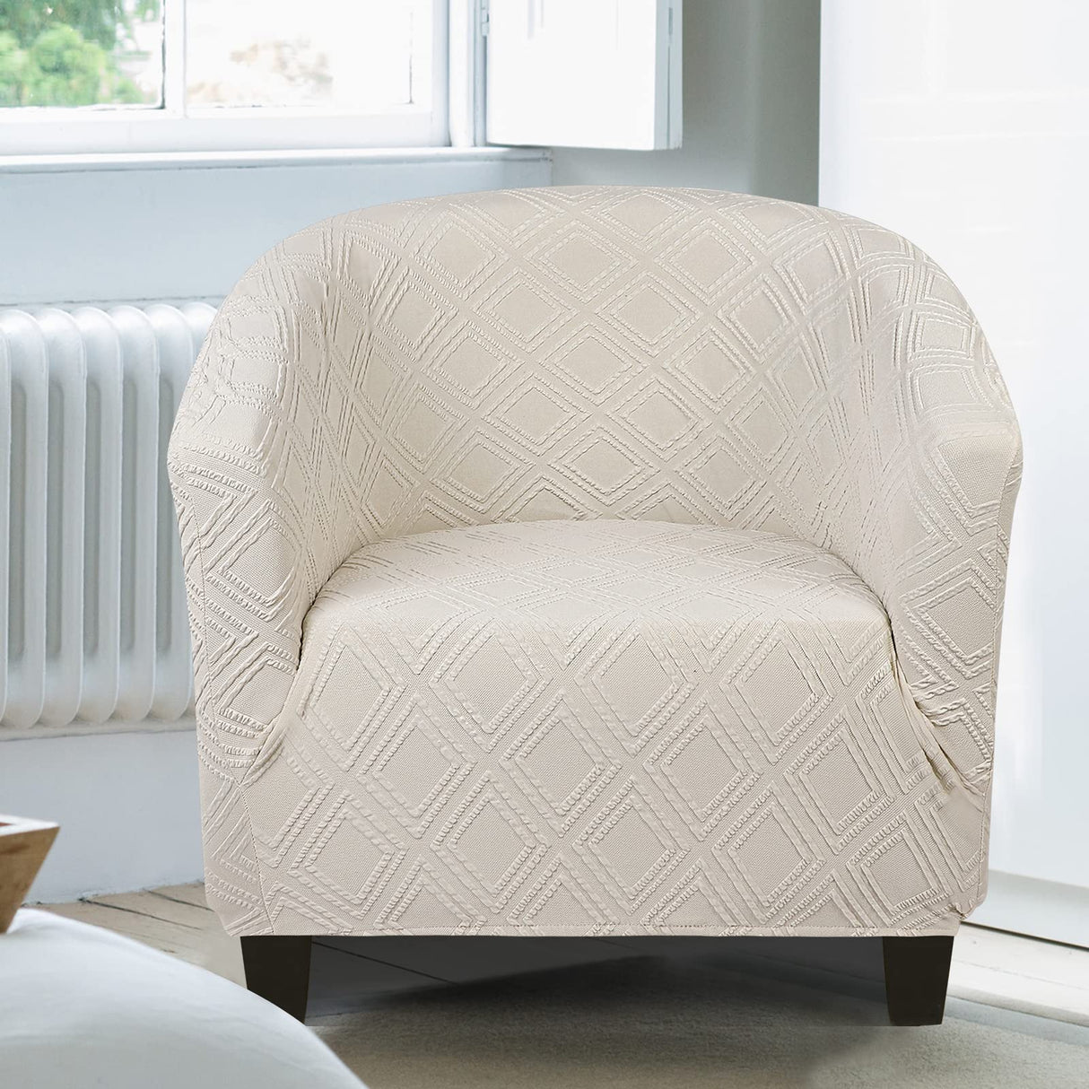 SearchI Waterproof Club Chair Slipcover Stretch Barrel Chair Covers Jacquard Tub Chair Slipcovers Spandex Armchair Sofa Cover Removable Couch Furniture Protector Arm Chair Cover for Living Room（Beige） SearchI