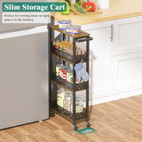 Giwil 4-Tier Slim Rolling Storage Cart for Kitchen Bathroom Organizer, Mobile Narrow Storage Cabinet Utility Cart with Wood Rack on Wheels for Pantry Laundry Small Space Giwil