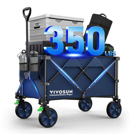VIVOSUN Collapsible Folding Wagon, 350 lb Load-Bearing Outdoor Utility Cart with Silent Universal Wheels, Cup Holders &Side Pockets, Adjustable Handle, for Camping, Garden, Sports, Picnic, Shopping VIVOSUN