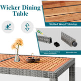 Shintenchi 7 Pieces Patio Dining Set, Wicker Patio Furniture Set with Soft Cushions and Wood Table Top, Outdoor Dining Table and Chairs for Backyard, Deck and Garden, Grey Rattan Shintenchi