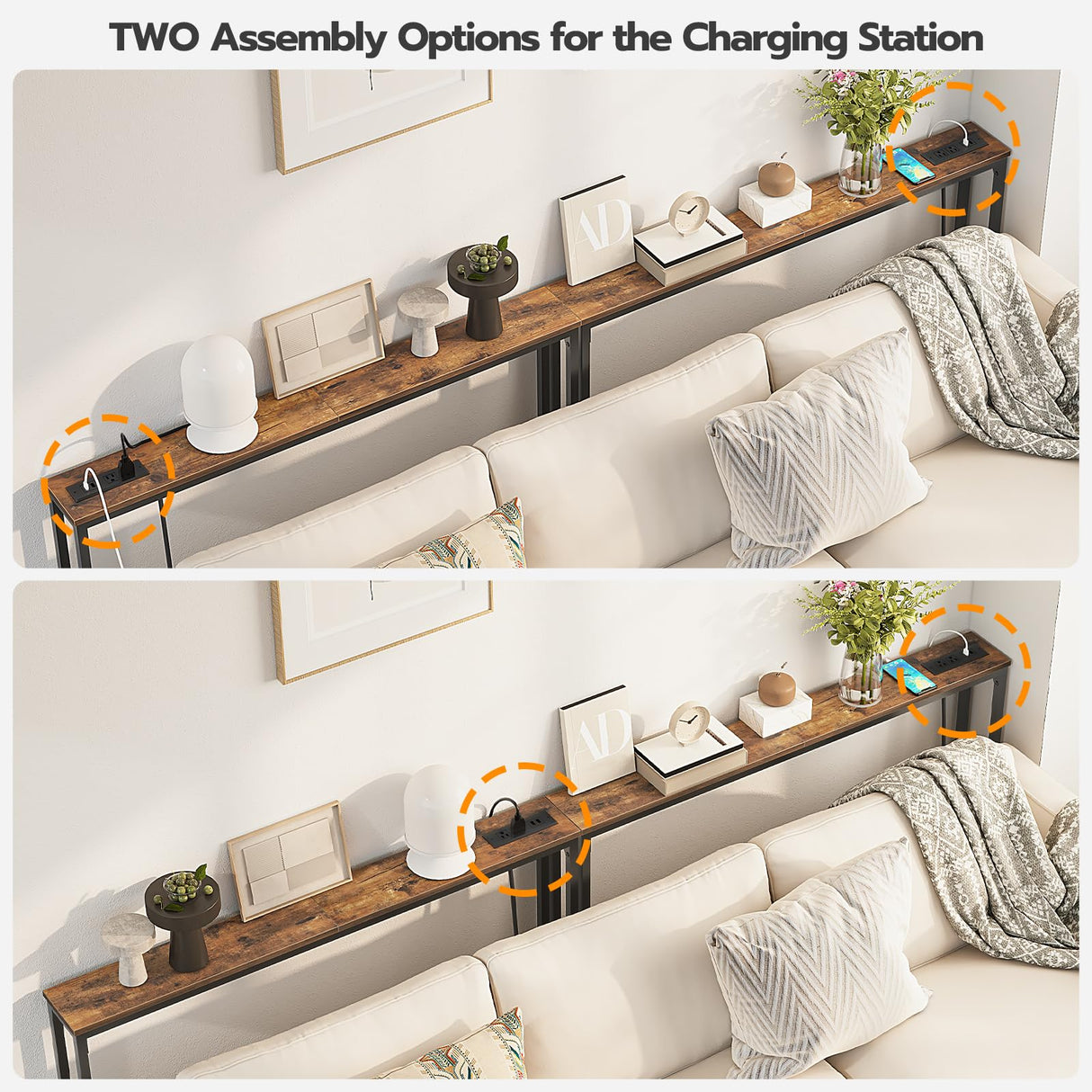 HOOBRO 39.4" Skinny Console Table with Power Outlets, 5.9" Behind Couch Table with Charging Station, Narrow Sofa Table, Long and Thin Table for Entryway, Living Room, Rustic Brown BF51UXG01 HOOBRO