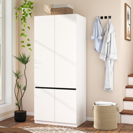 Armoire Wardrobe Closet with Doors: 75" White Large Wardrobe Closet with 2 Doors, Clothes Cabinets for Bedroom Armoires with Storage, Wood Wardrobes Closets for Hanging Clothes (C-Style, 31.5") Mhsatyrs