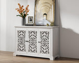 LKTART 44" Sideboard Buffet Cabinet, Farmhouse Accent Storage with 3 Hollow Carved Doors for Living/Dining Room,Kitchen Antique White LKTART