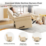 Rhevoy Oversized Recliner Chair, 26" Extra Wide 360° Swivel Rocker Recliner with Adjustable Headrest, Chenille Glider Rocking Nursery Chair with Overstuffed Armrest, Lumbar Support, Beige Rhevoy