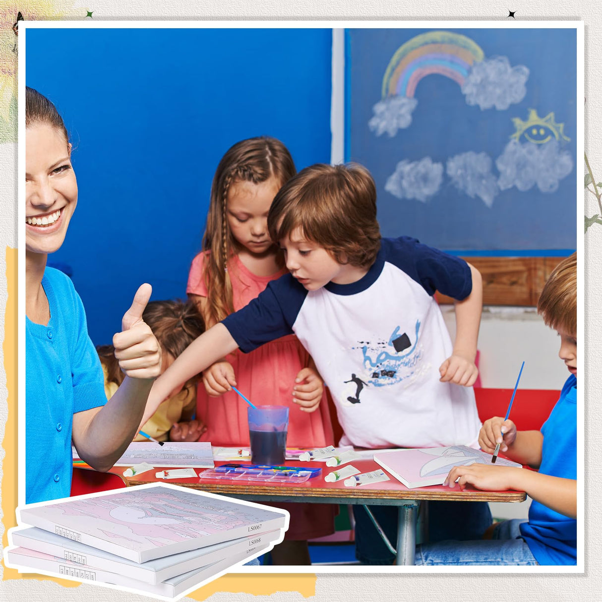 Nezyo 12 Sets Paint by Numbers Kit with Frame for Adult Beginners, Paint by Number DIY Acrylic Painting Canvas for Painting Party, Classroom Activity Birthday Gift, 8 x 8 Inch Nezyo