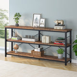 LITTLE TREE 70'' Narrow Long Sofa Console Table with 3-Tier Storage Shelf for Living Room, Rustic Brown LITTLE TREE