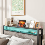 BOFENG Heavy Duty Full Size Bed Frame with Storage Headboard and Charging Station, Grey Oak BOFENG