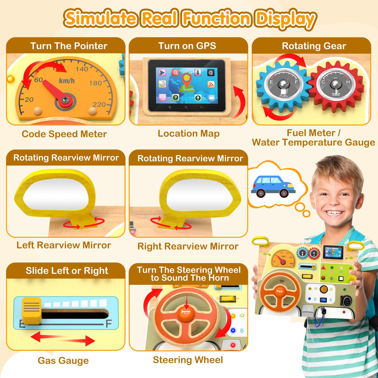 JGOBUB Montessori Toddler Toys - Baby Wooden Busy Board - Sensory Toys with Light Switch - Travel Toys for Educational Toddler Activities for Toddlers 1 2 3 4+ Year Old JGOBUB