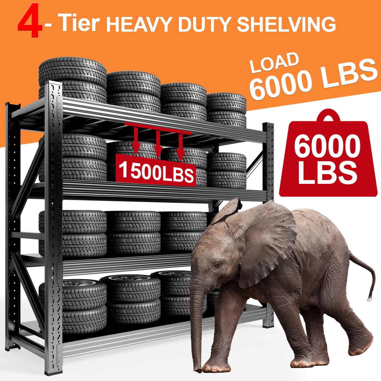 63" W Heavy Duty Garage Shelving, 6000LBS Garage Storage Shelves Industrial Shelving Unit, 5 Tier Adjustable Metal Shelving for Basement, Shop, Warehouse, 63" W x 24" D x 63" H Umeiga