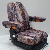DSC Tractor Seats, Forklift/Tractor Replacement Suspension Seat with Built-in Headrest and Adjustable Armrest Customized in XD3 Camo Endura. TSKL10-XD3-C WoodArtSupply
